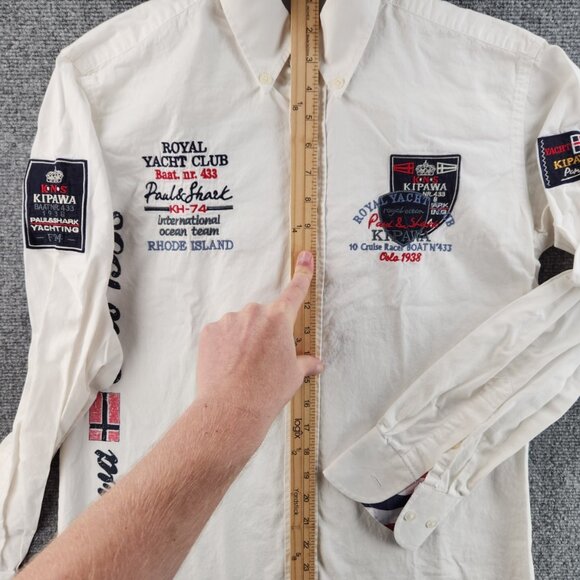 Paul & Shark Cotton Graphic Print Button-Down Medium White Shirt Men Long Sleeve - Picture 14 of 16